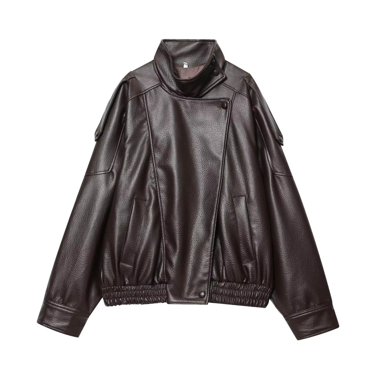 Brookmonts Women’s Black Faux Leather Jacket – Oversized Zip-Up Coat