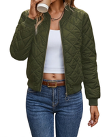 Brookmonts Women's Quilted Bomber Jacket – Zip-Front Diamond Stitch Coat