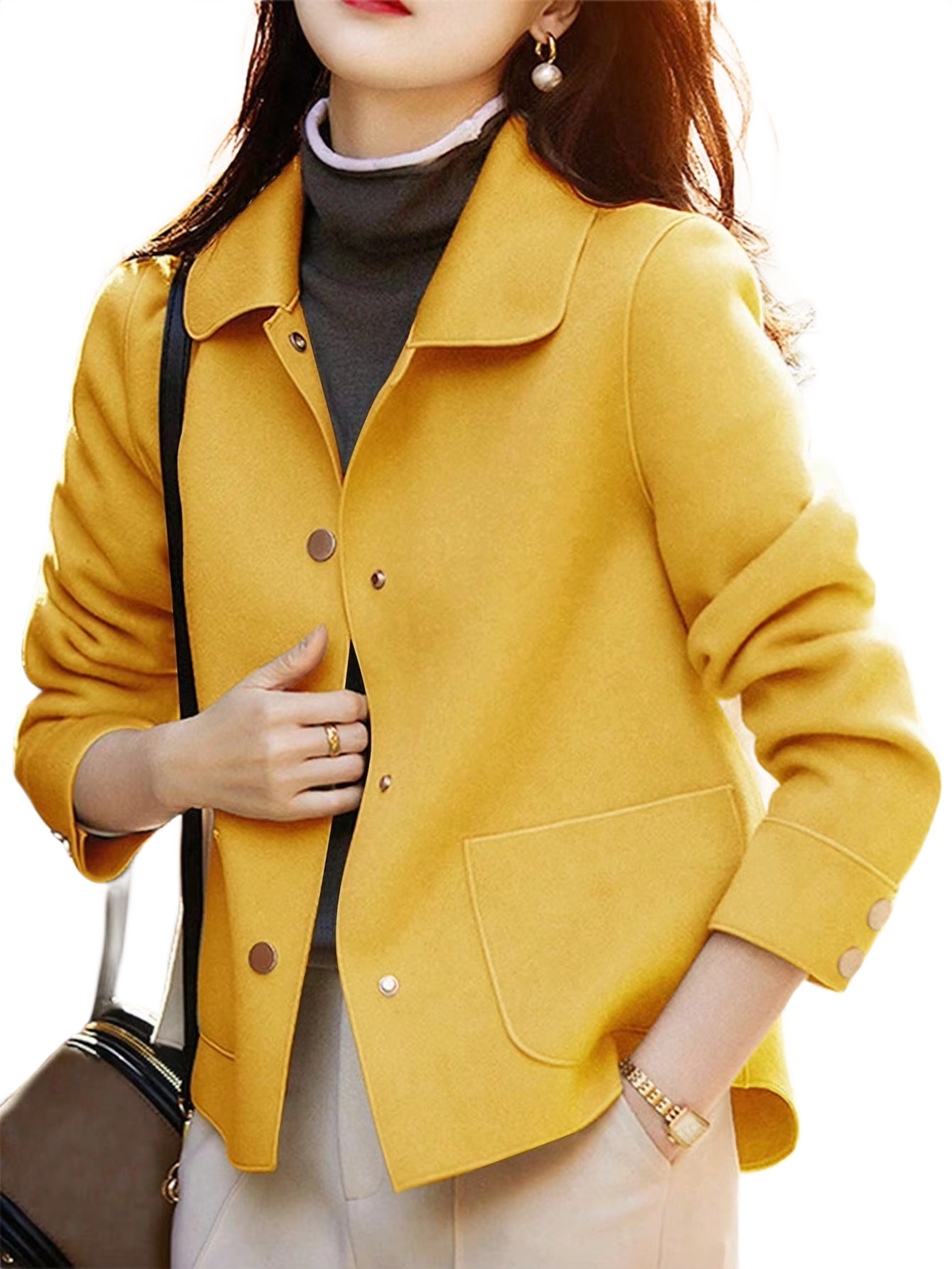 Brookmonts Women’s Short Winter Coat – Thick Button-Up Casual Jacket