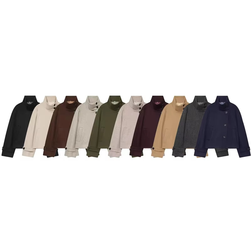 Brookmonts Women's Spring Jacket – Solid Colour Stand Collar Coat