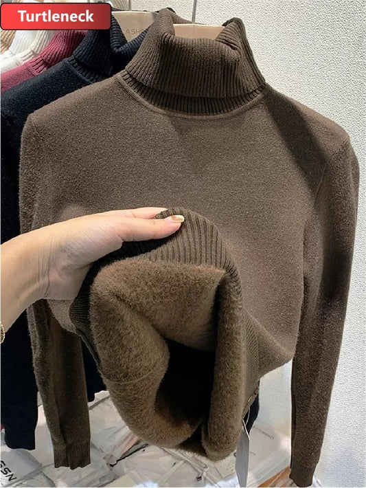 Elara Women's Plush Lined Turtleneck Sweater – Slim Fit Knit