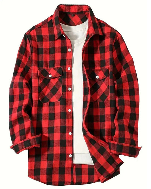 Brookmonts Men’s Flannel Shirt – Brushed Plaid Long Sleeve Relaxed Fit