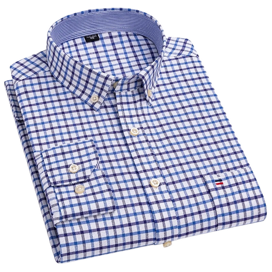 Brookmonts Men’s Plaid Oxford Shirt – Long Sleeve Cotton Oversized
