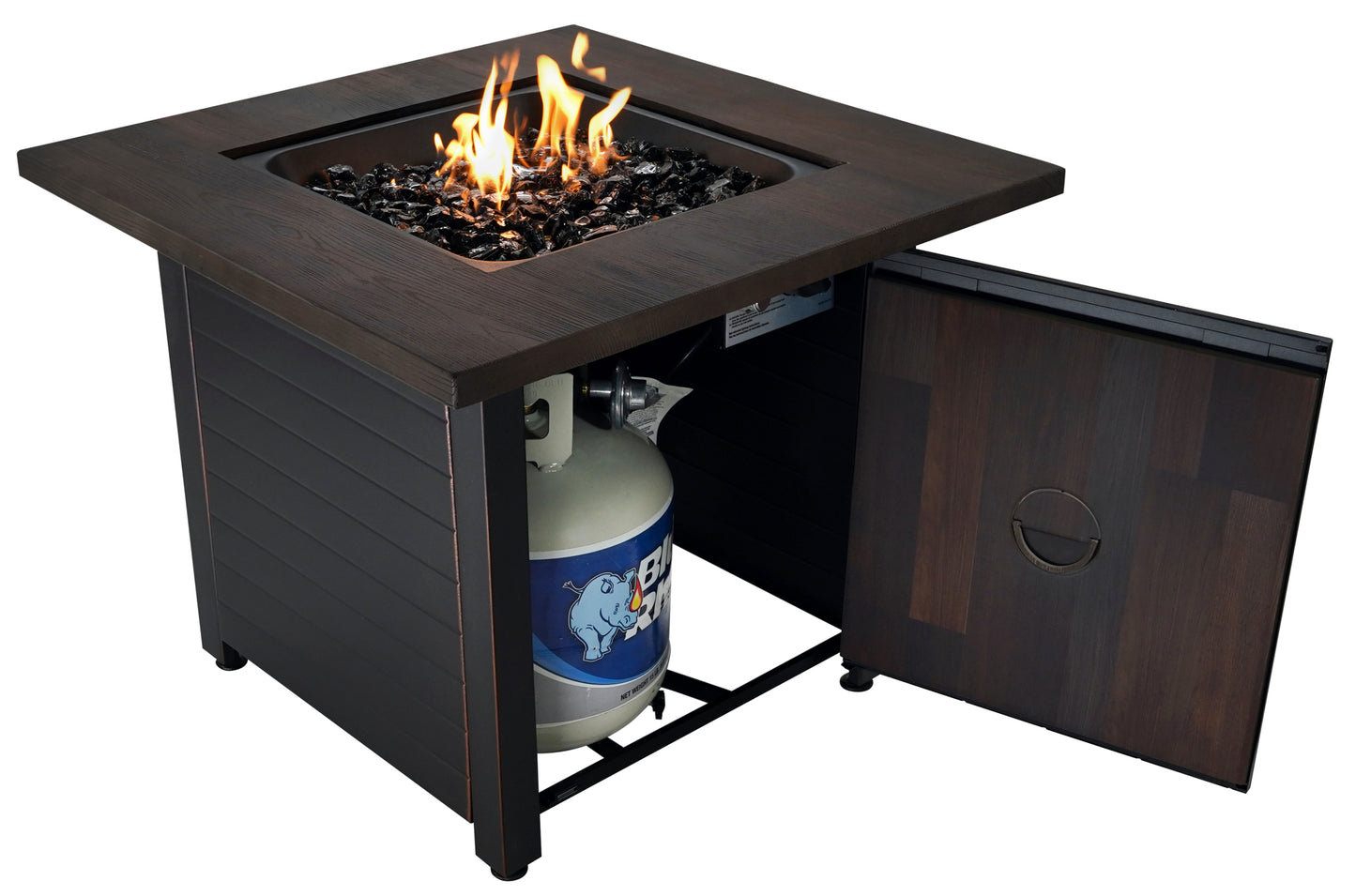 MR. BAR-B-Q The Spencer, 30" LP Gas Outdoor Fire Pit with Printed Resin Mantel