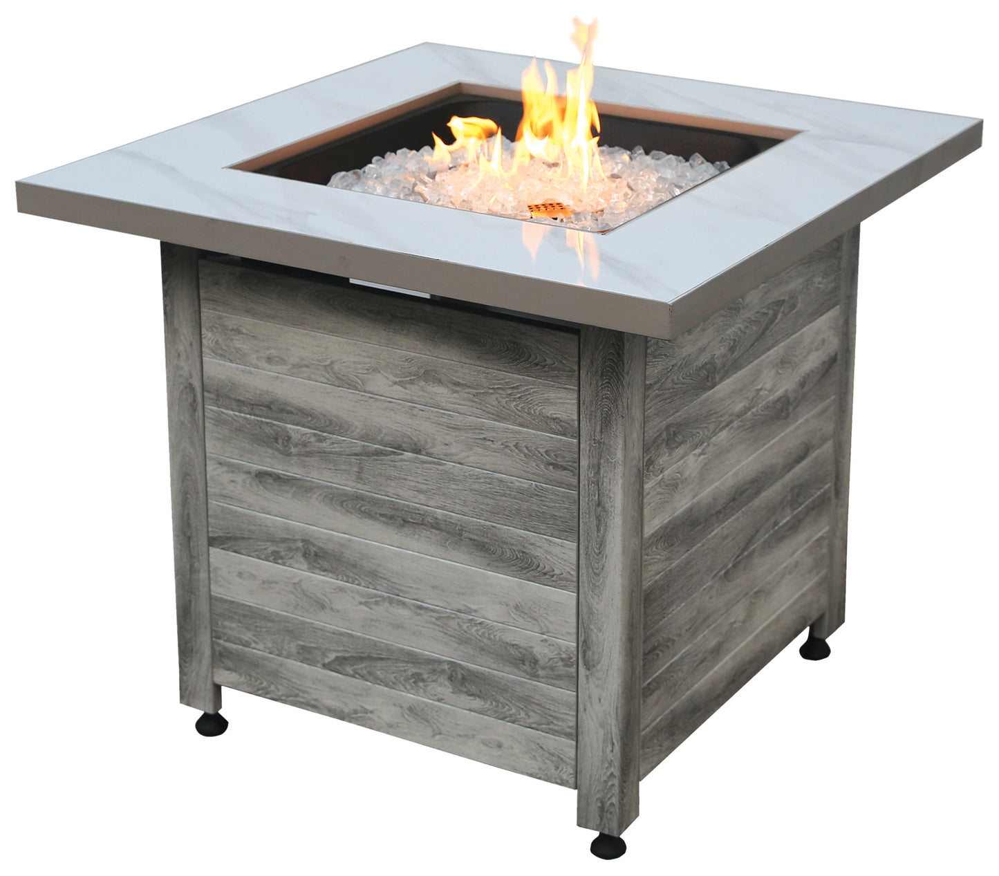 MR. BAR-B-Q The Chesapeake, LP Gas Fire Pit 30" Faux Marble Top Faux Weather Wood Base