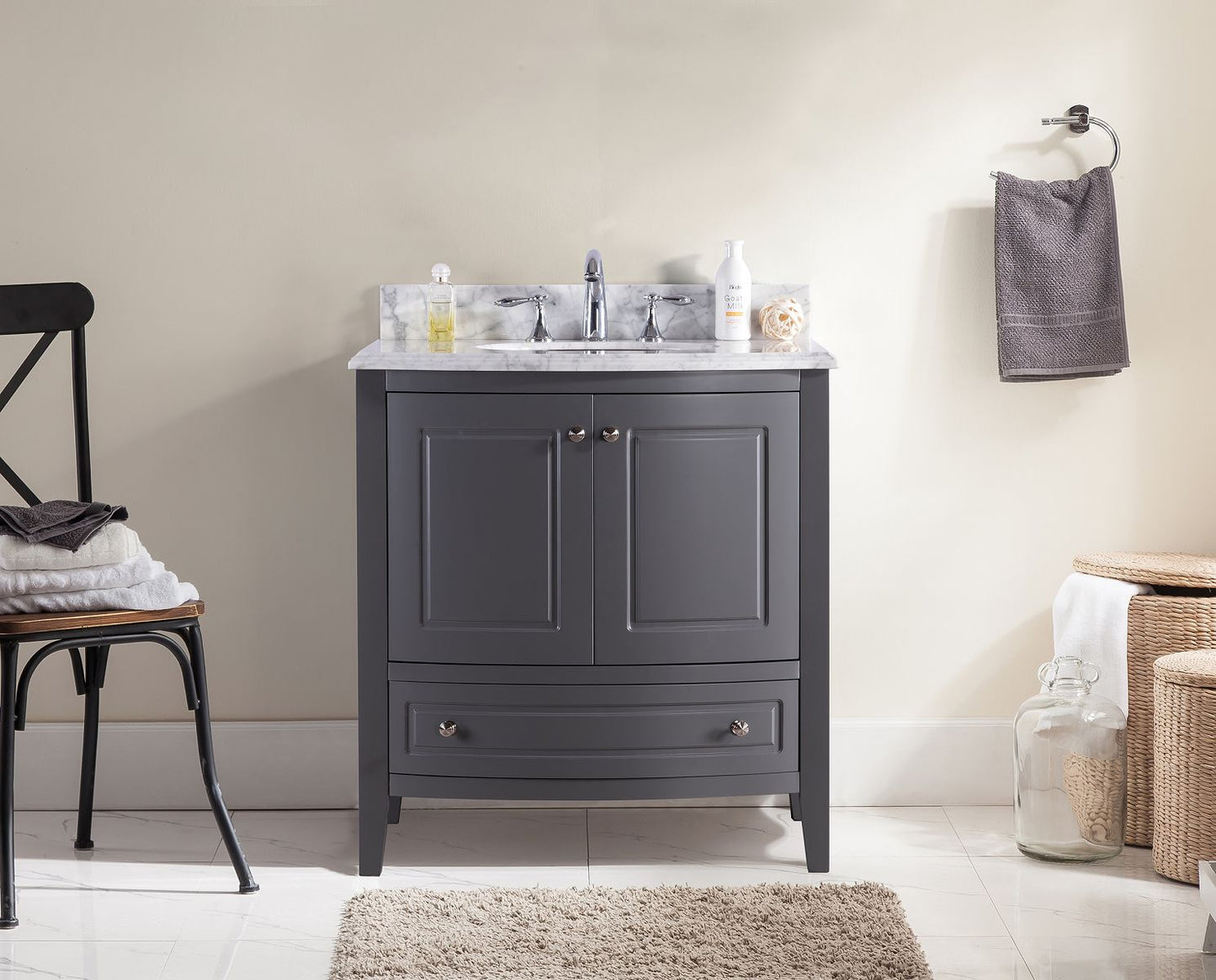 Laviva - Estella 32" Grey Bathroom Vanity with White Carrara Marble Countertop