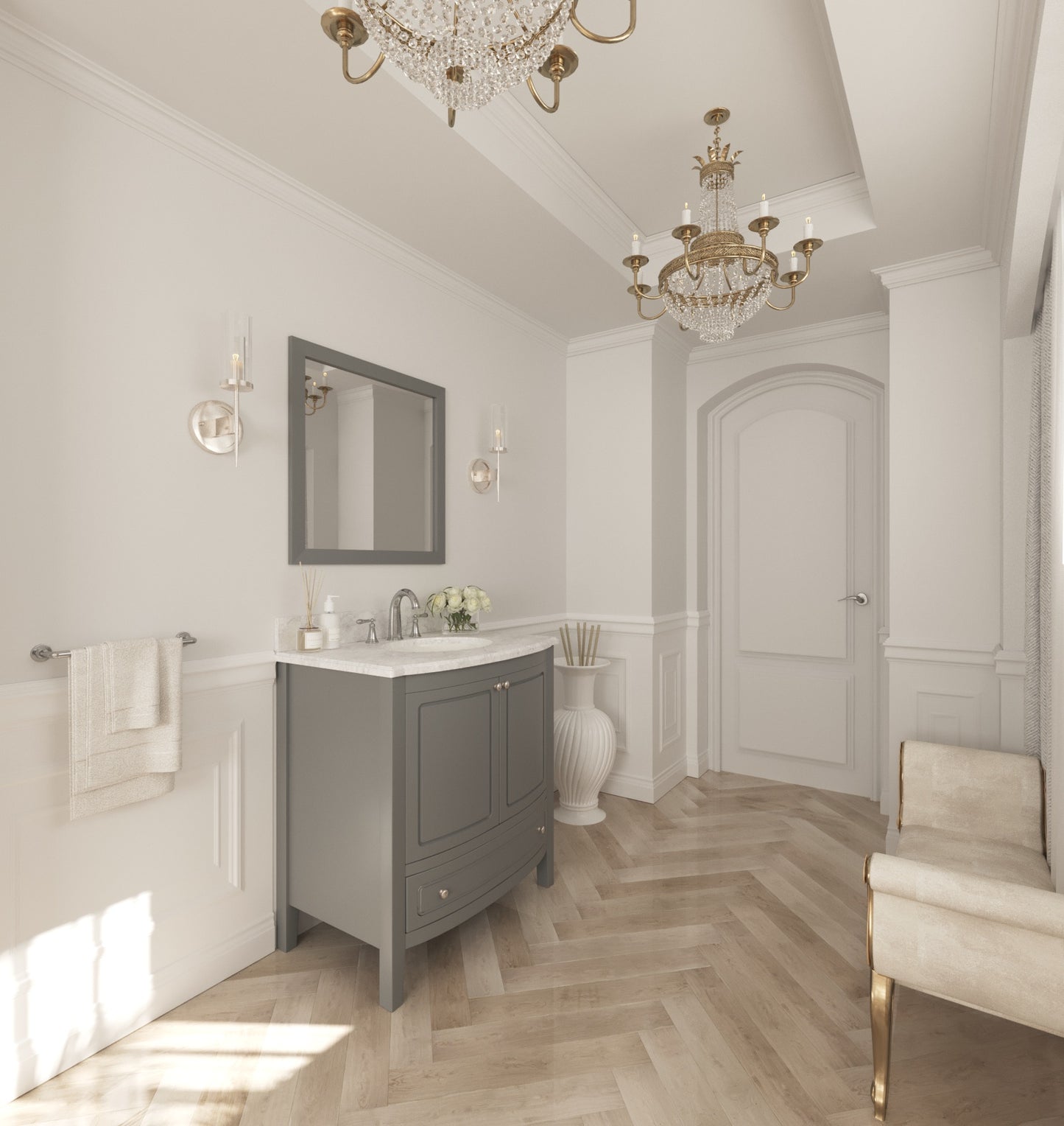 Laviva - Estella 32" Grey Bathroom Vanity with White Carrara Marble Countertop