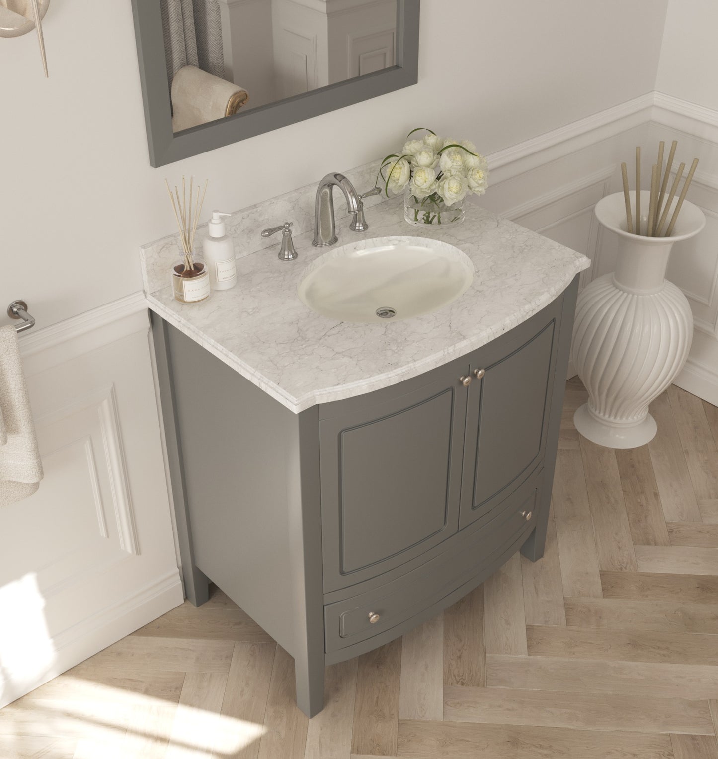 Laviva - Estella 32" Grey Bathroom Vanity with White Carrara Marble Countertop