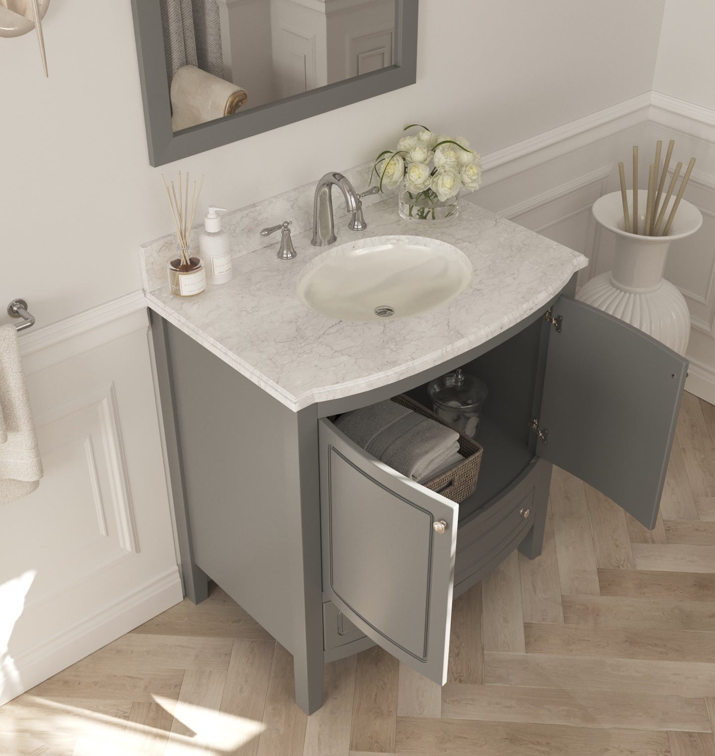 Laviva - Estella 32" Grey Bathroom Vanity with White Carrara Marble Countertop