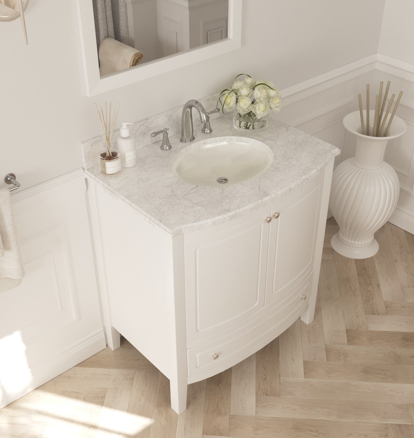 Laviva -Estella 32" White Bathroom Vanity with White Carrara Marble Countertop