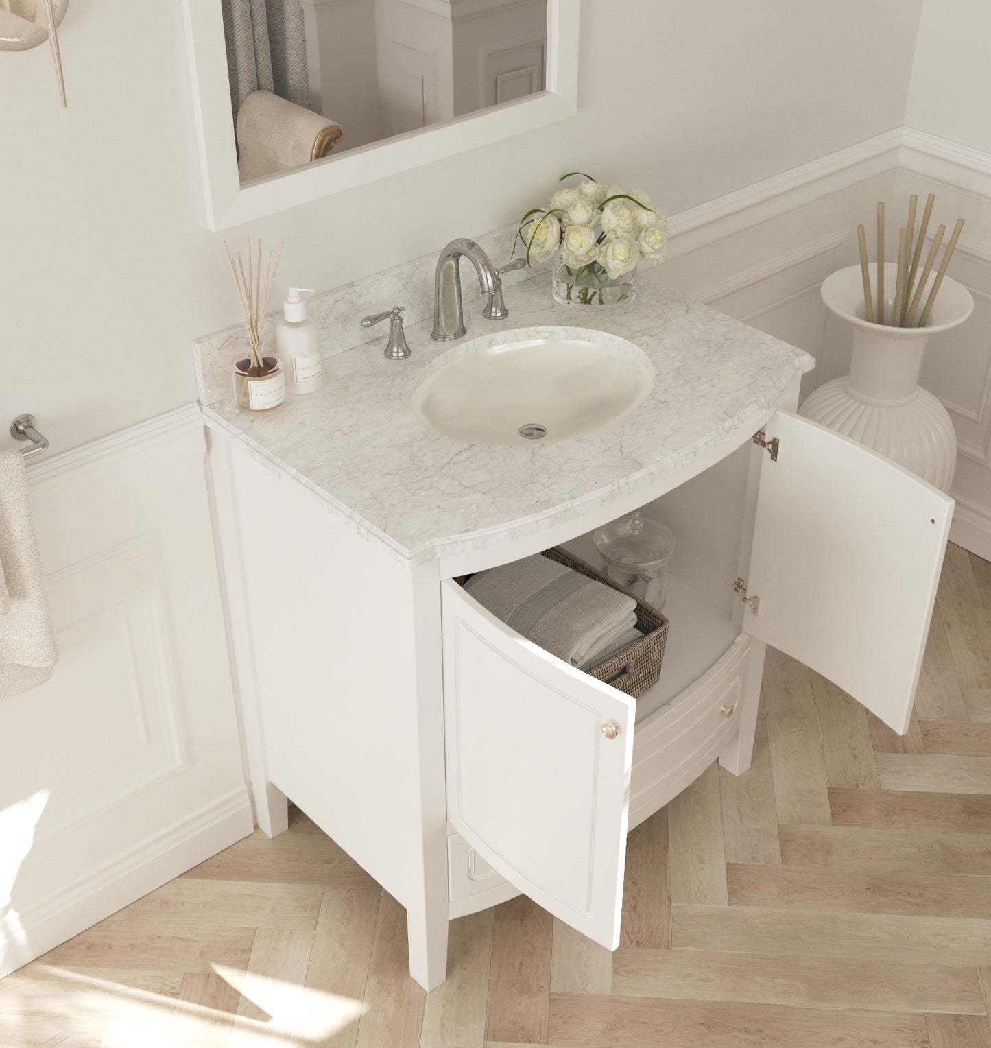 Laviva -Estella 32" White Bathroom Vanity with White Carrara Marble Countertop