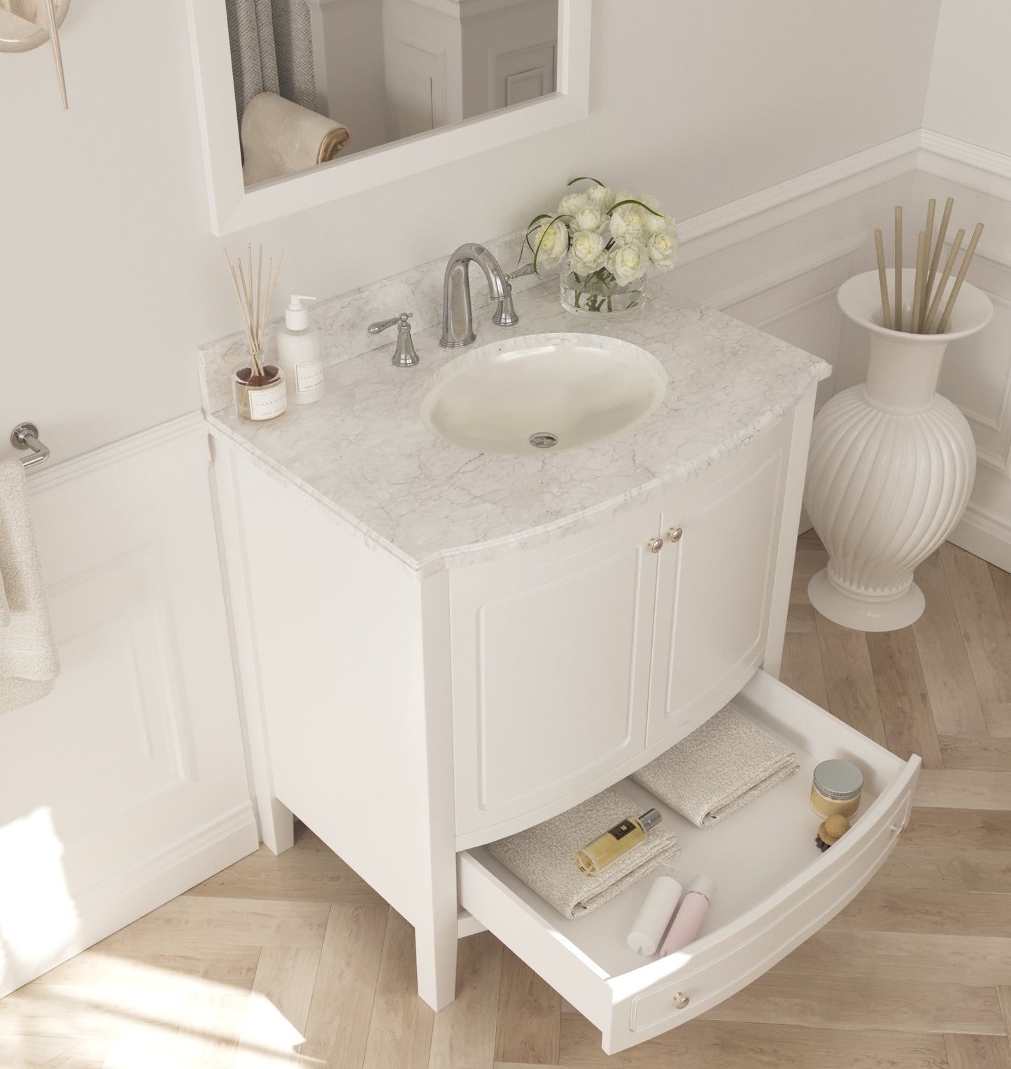 Laviva -Estella 32" White Bathroom Vanity with White Carrara Marble Countertop
