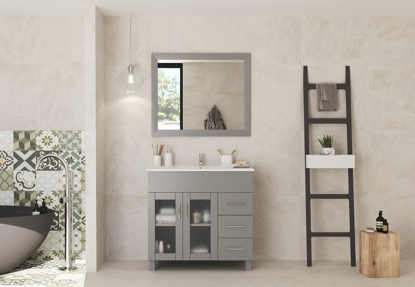 Laviva - Nova 36" Grey Bathroom Vanity with White Ceramic Basin Countertop