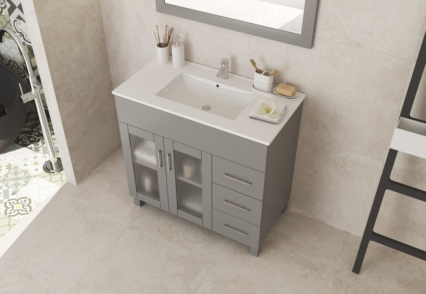 Laviva - Nova 36" Grey Bathroom Vanity with White Ceramic Basin Countertop