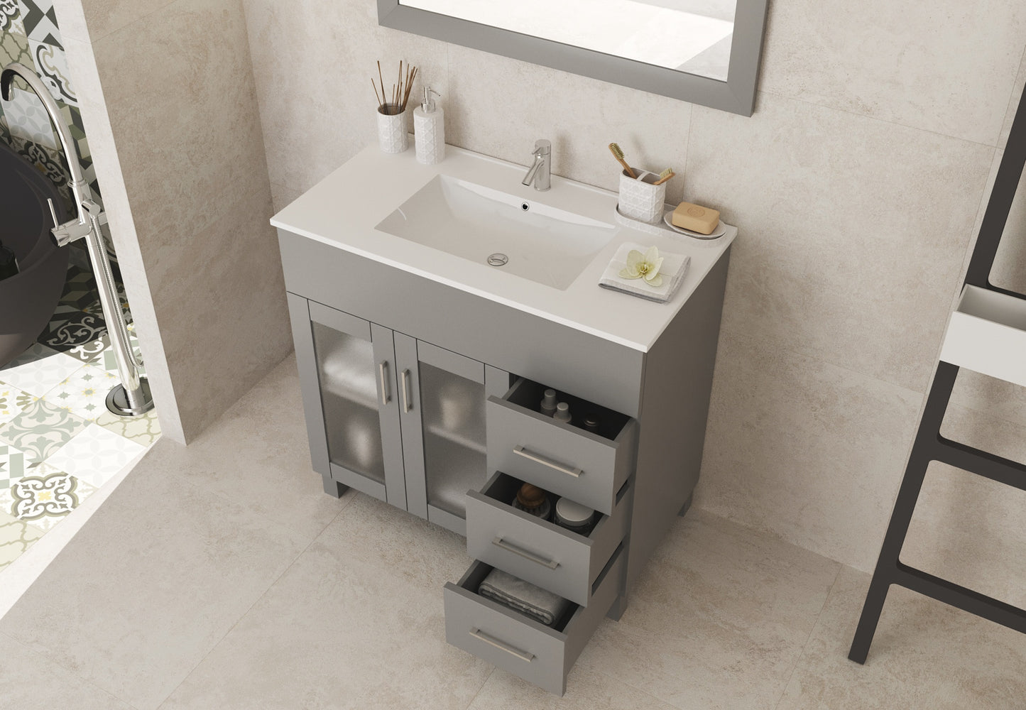 Laviva - Nova 36" Grey Bathroom Vanity with White Ceramic Basin Countertop