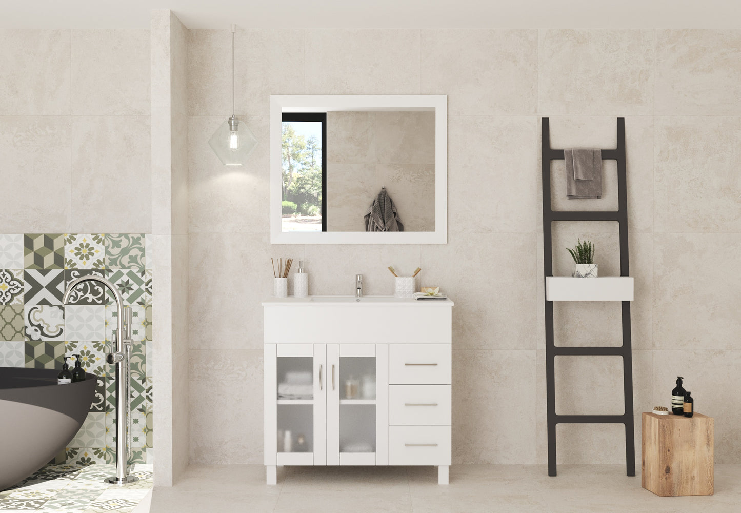Laviva - Nova 36" White Bathroom Vanity with White Ceramic Basin Countertop