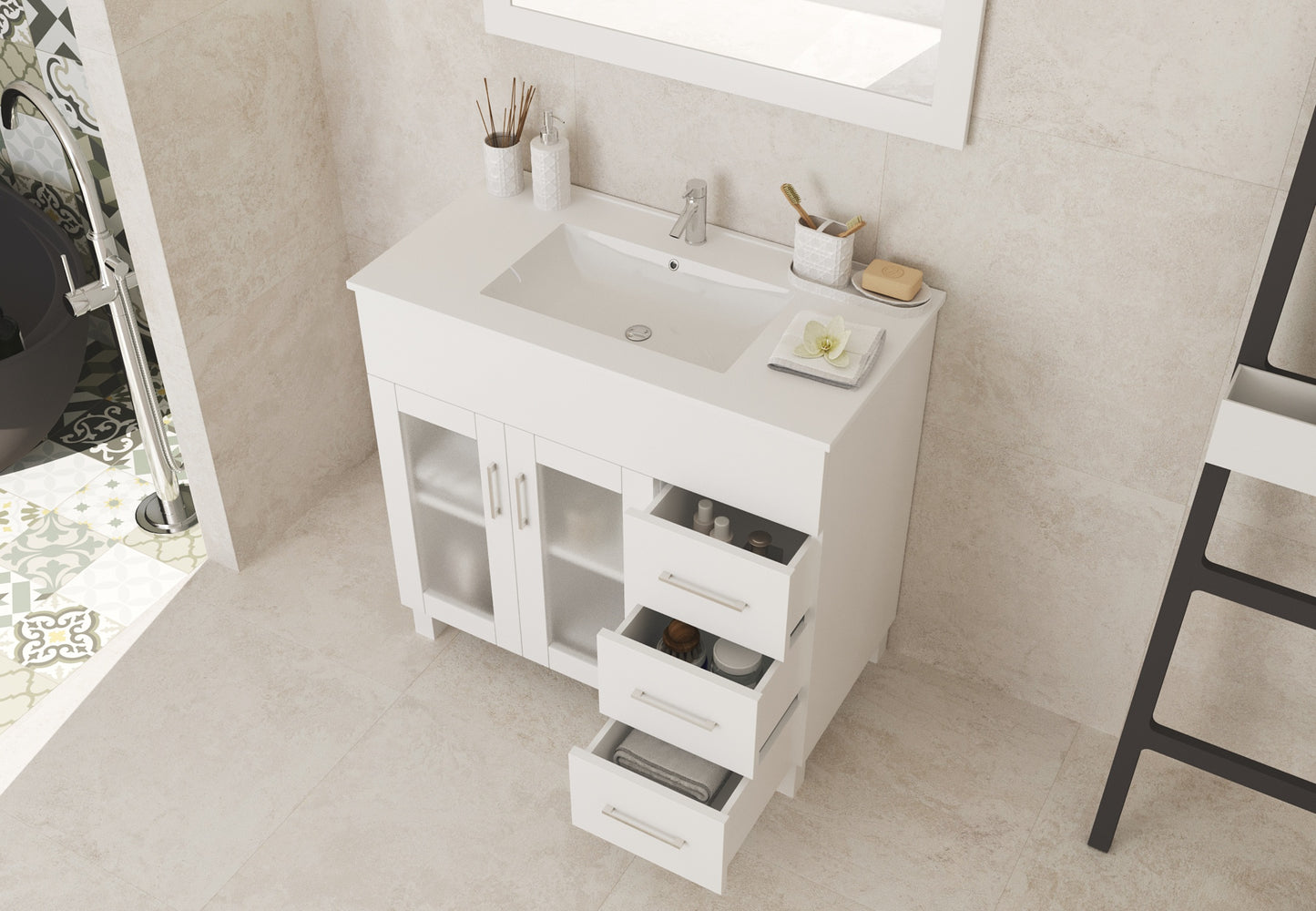 Laviva - Nova 36" White Bathroom Vanity with White Ceramic Basin Countertop