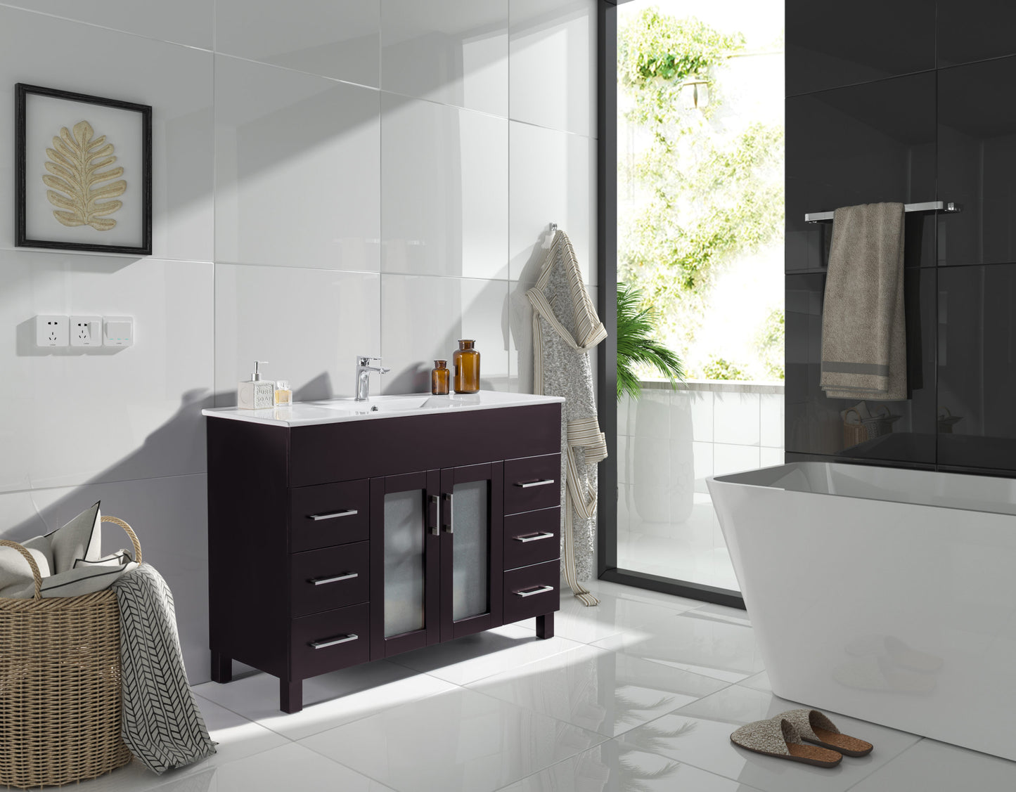 Laviva - Nova 48" Brown Bathroom Vanity with White Ceramic Basin Countertop