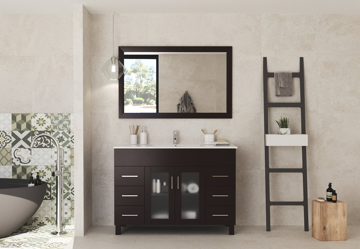 Laviva - Nova 48" Brown Bathroom Vanity with White Ceramic Basin Countertop