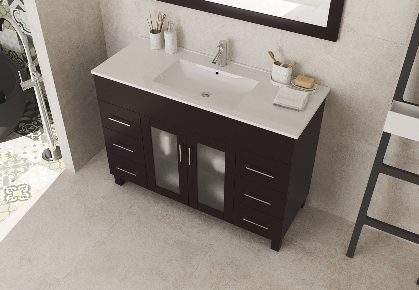 Laviva - Nova 48" Brown Bathroom Vanity with White Ceramic Basin Countertop