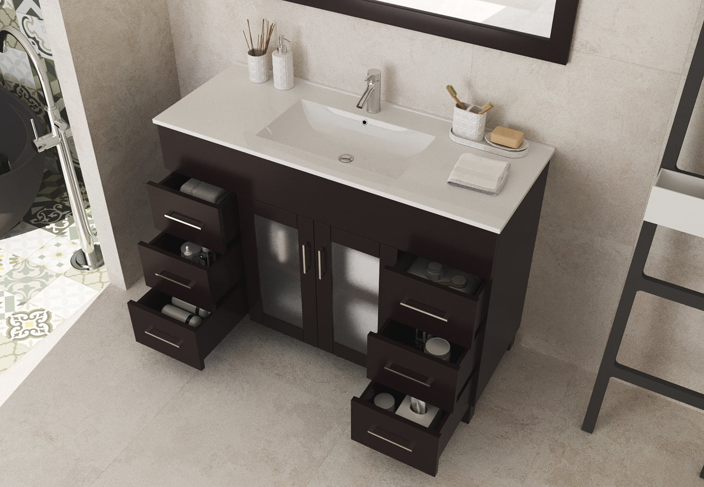 Laviva - Nova 48" Brown Bathroom Vanity with White Ceramic Basin Countertop