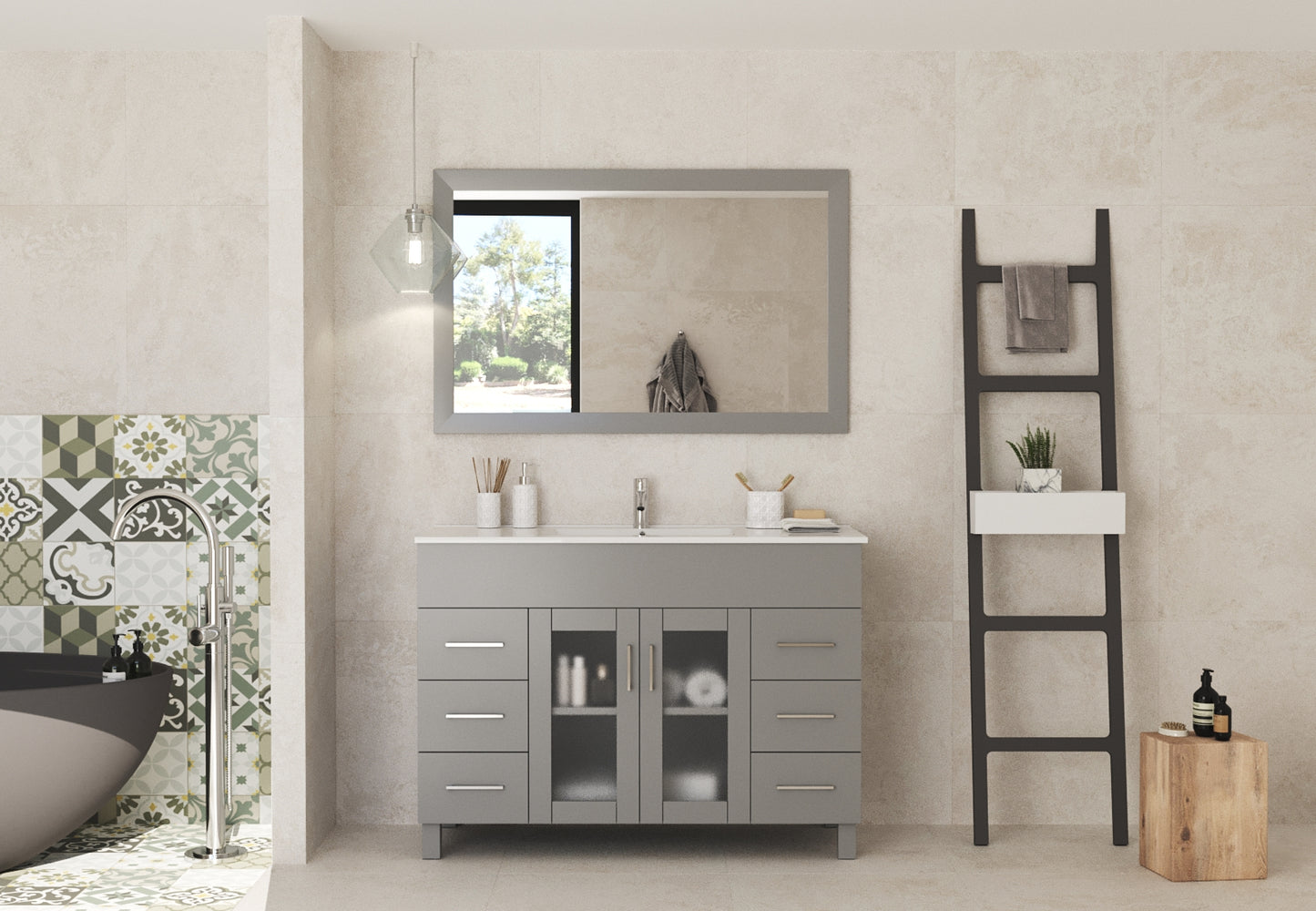 Laviva - Nova 48" Grey Bathroom Vanity with White Ceramic Basin Countertop