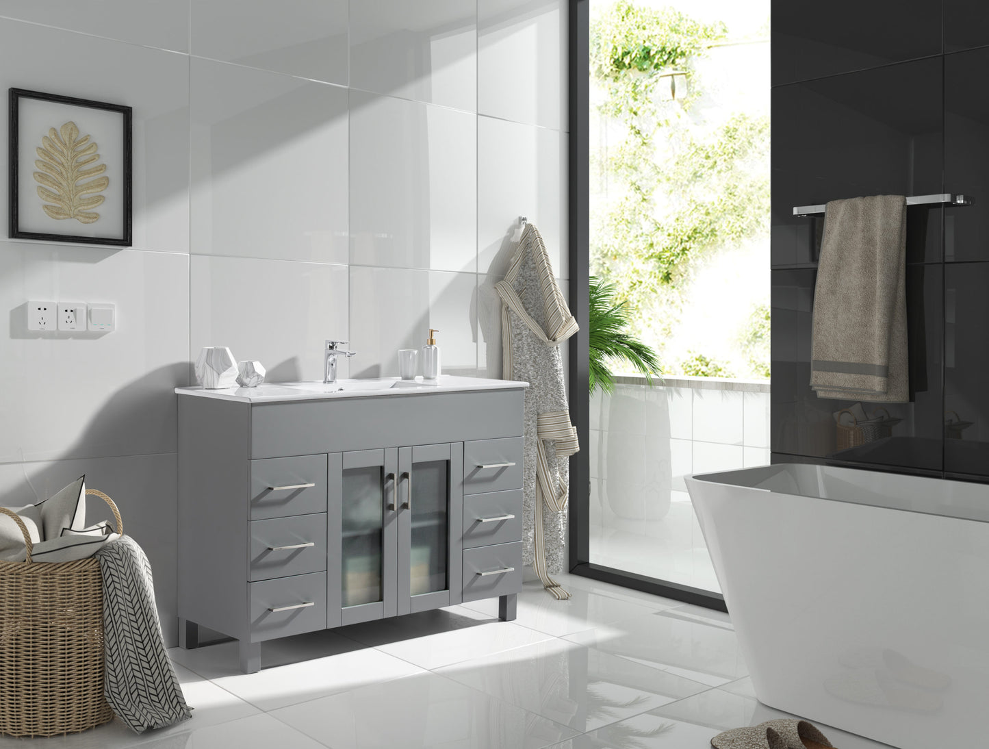 Laviva - Nova 48" Grey Bathroom Vanity with White Ceramic Basin Countertop