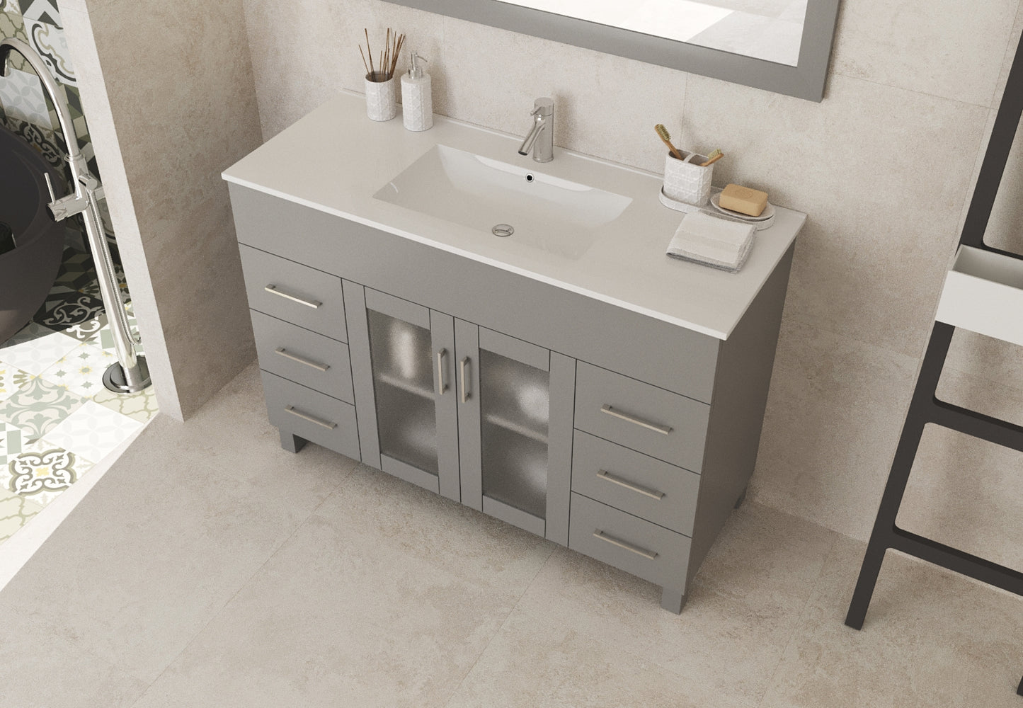Laviva - Nova 48" Grey Bathroom Vanity with White Ceramic Basin Countertop