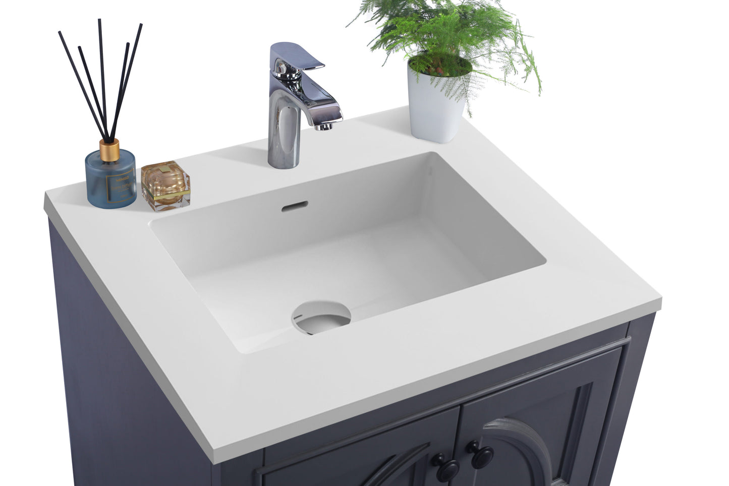 Laviva - Odyssey 24" Maple Grey Bathroom Vanity with Matte White VIVA Stone Solid Surface Countertop