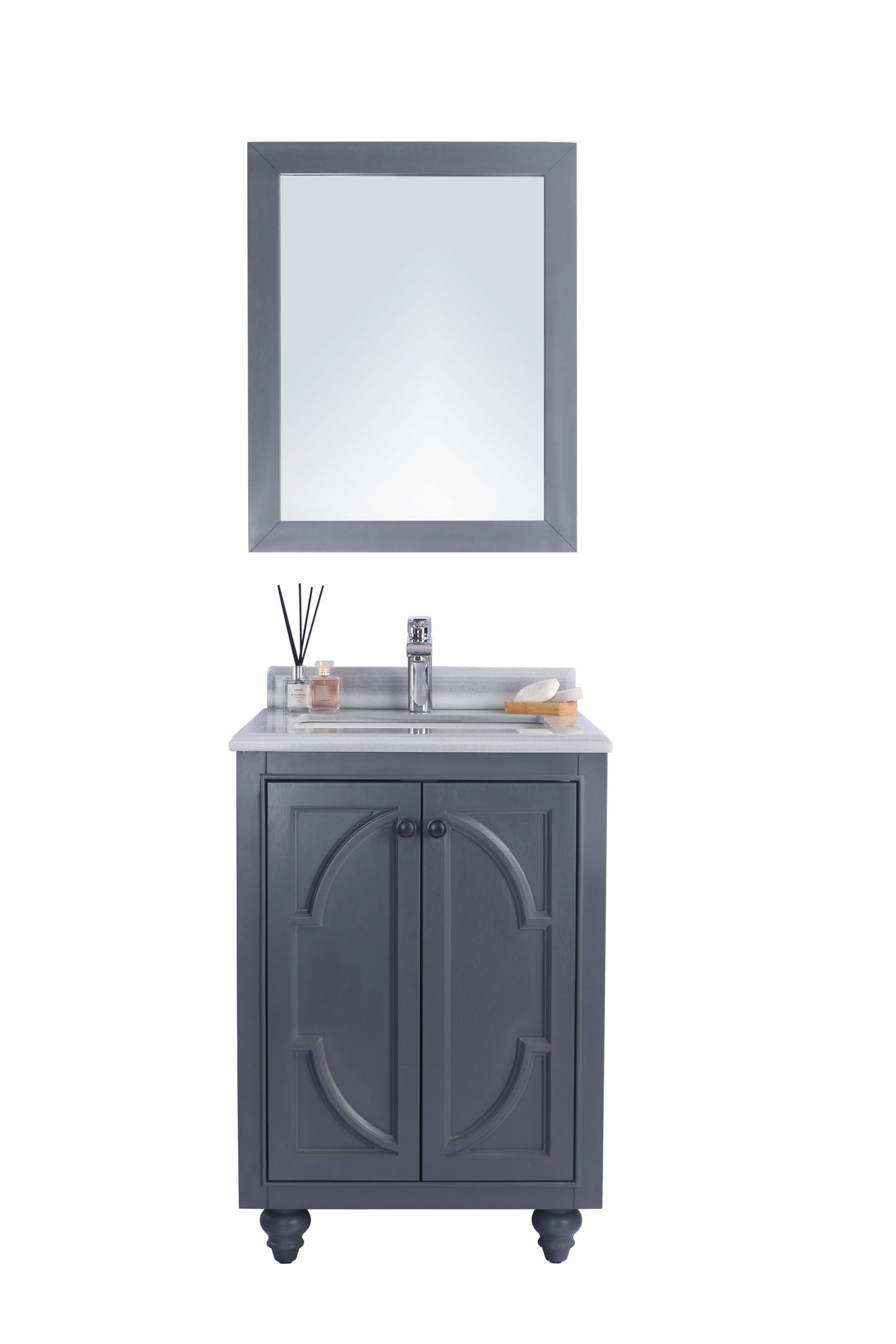 Laviva - Odyssey 24" Maple Grey Bathroom Vanity with White Stripes Marble Countertop