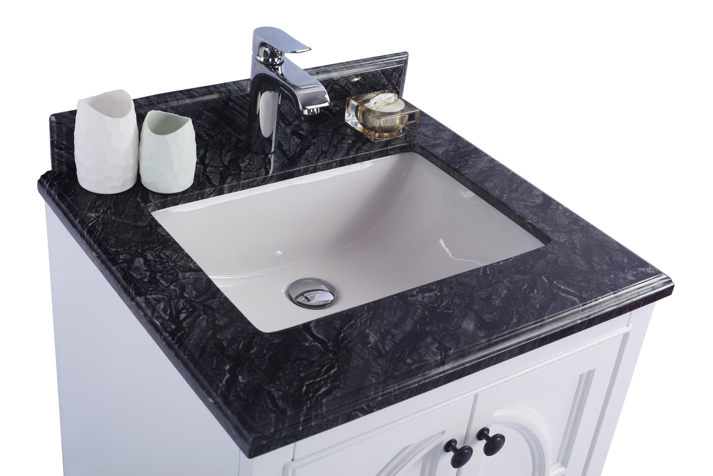 Laviva - Odyssey 24" White Bathroom Vanity with Black Wood Marble Countertop