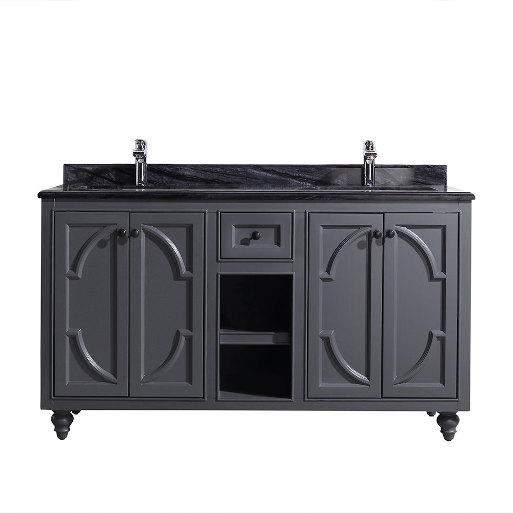 Laviva - Odyssey 60" Maple Grey Double Sink Bathroom Vanity with Black Wood Marble Countertop