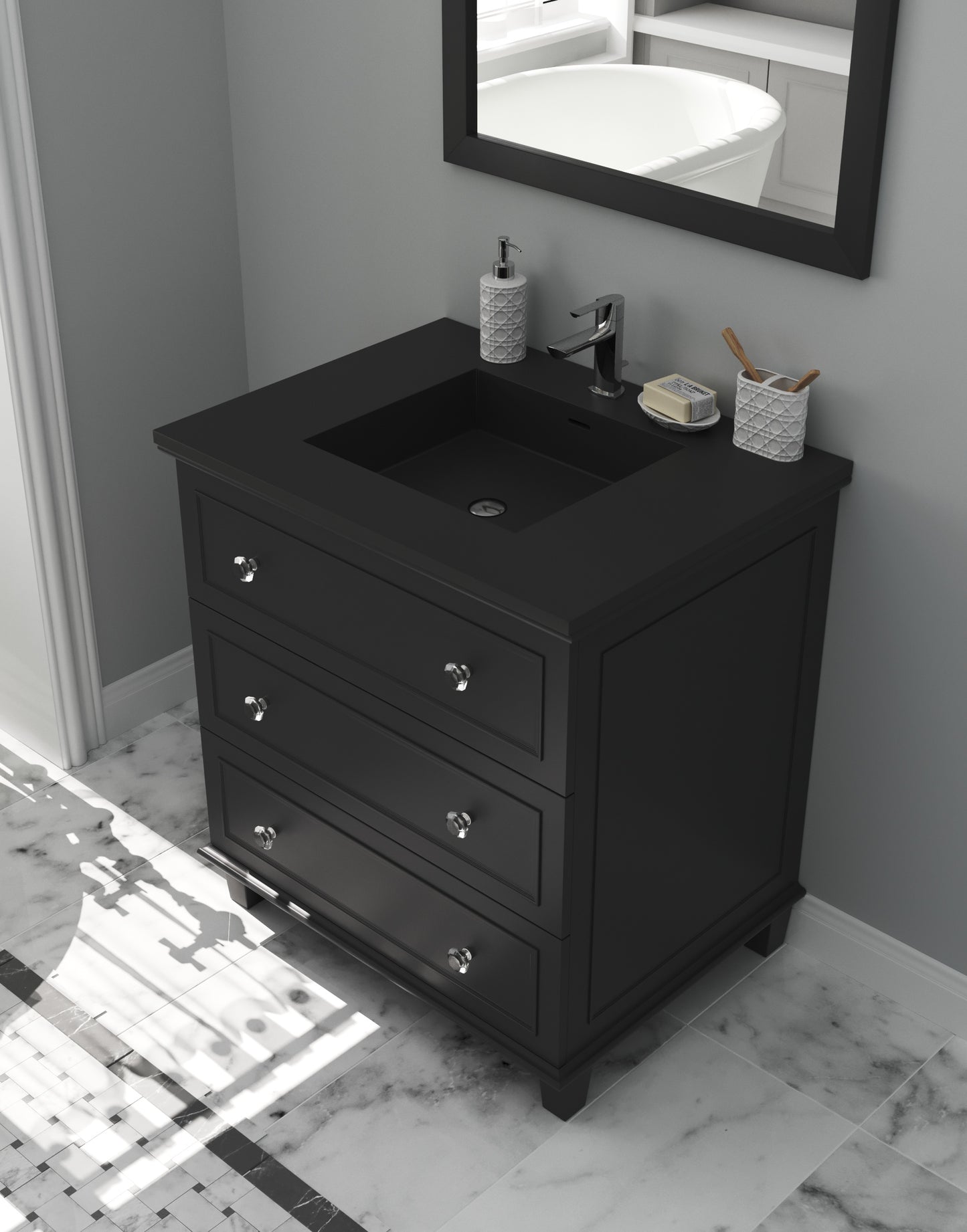 Laviva - Luna 30" Espresso Bathroom Vanity with Matte Black VIVA Stone Solid Surface Countertop