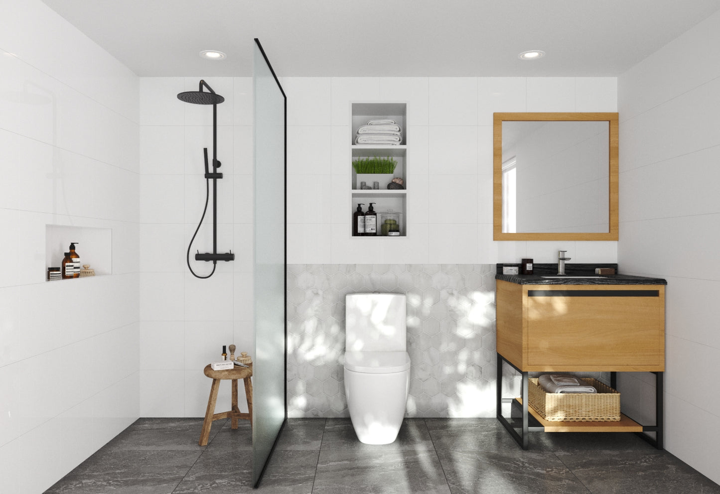 Laviva - Alto 30" California White Oak Bathroom Vanity with Black Wood Marble Countertop