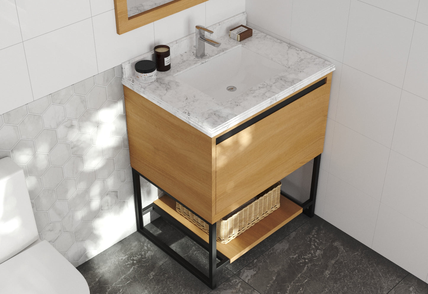 Laviva - Alto 30" California White Oak Bathroom Vanity with White Carrara Marble Countertop
