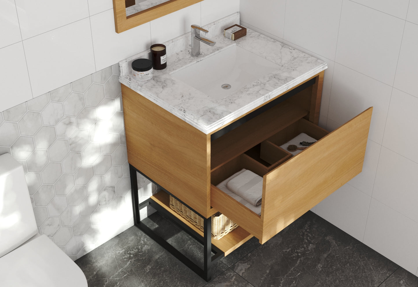 Laviva - Alto 30" California White Oak Bathroom Vanity with White Carrara Marble Countertop