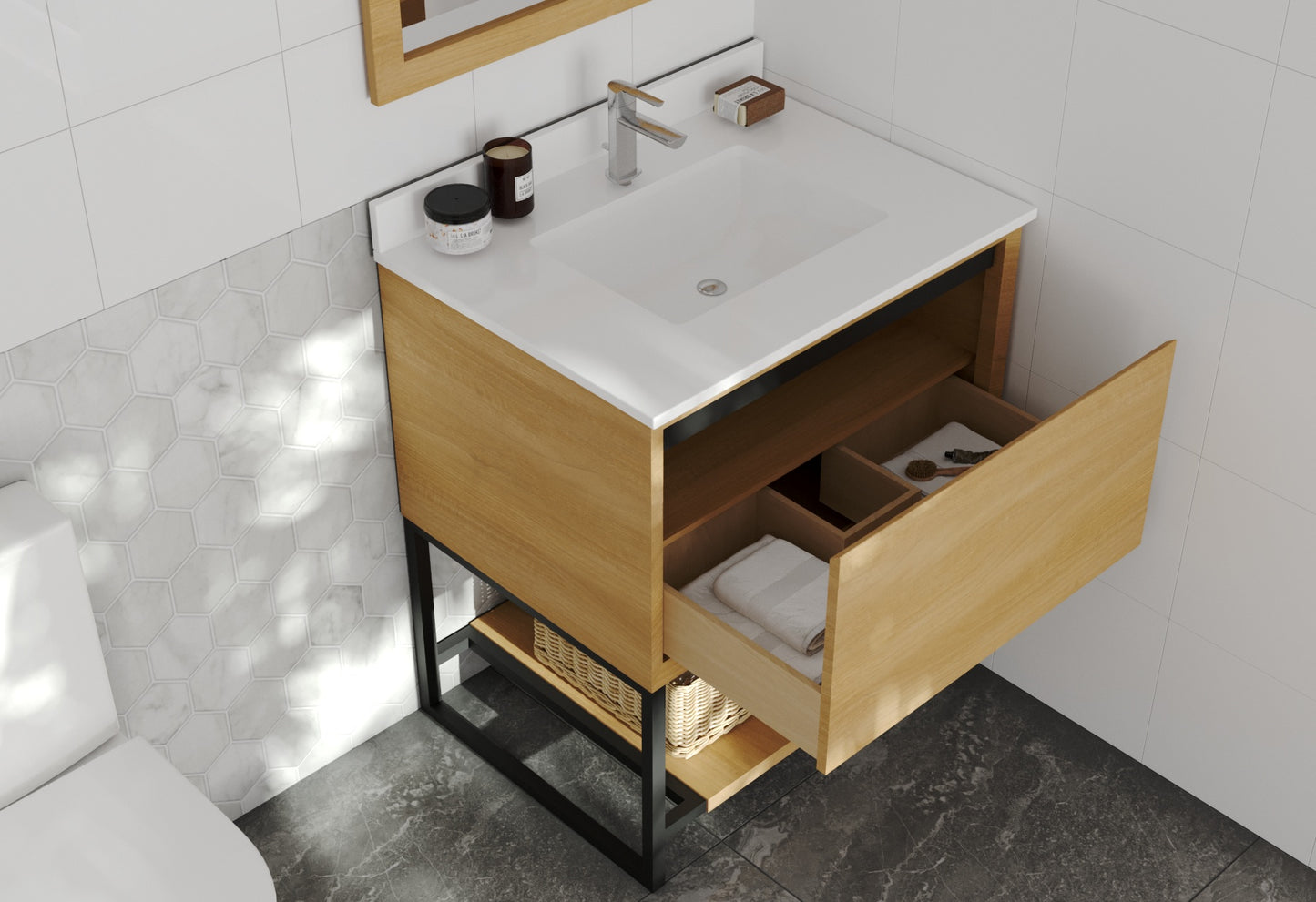 Laviva - Alto 30" California White Oak Bathroom Vanity with White Quartz Countertop