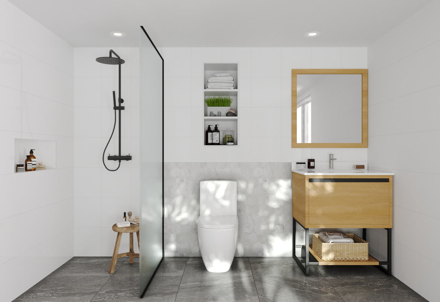 Laviva - Alto 30" California White Oak Bathroom Vanity with White Quartz Countertop