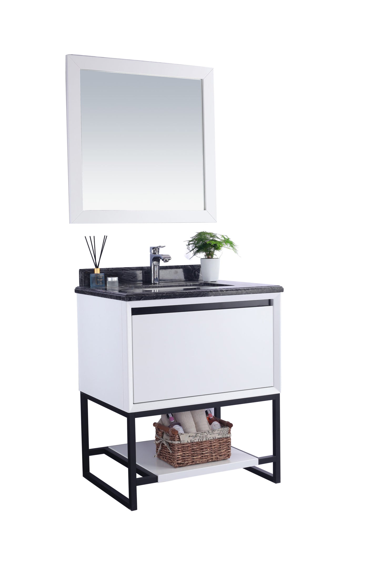Laviva - Alto 30" White Bathroom Vanity with Black Wood Marble Countertop