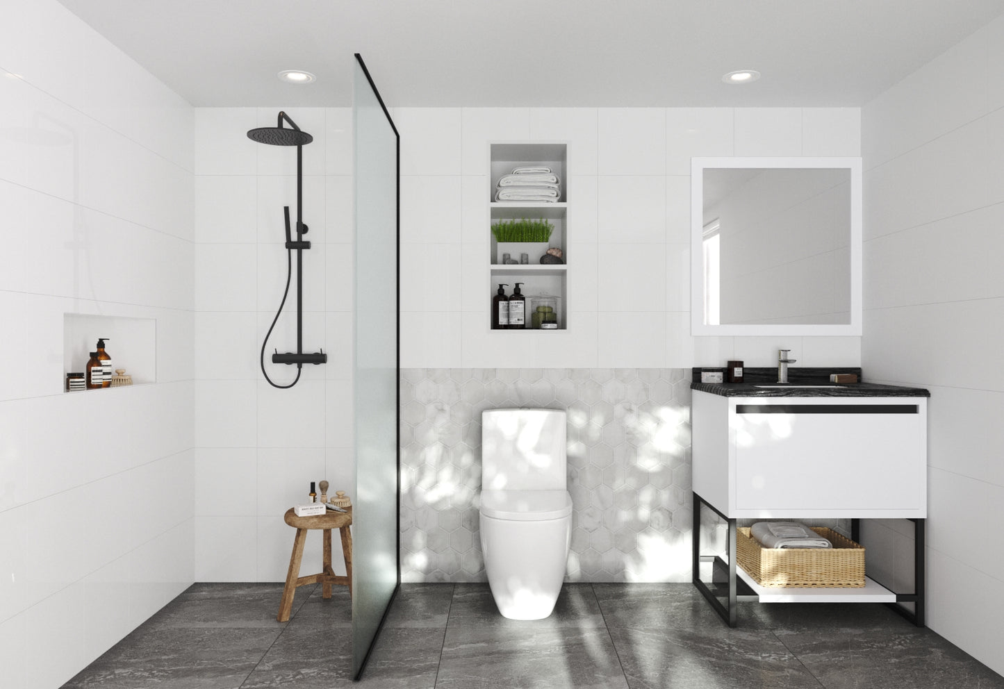 Laviva - Alto 30" White Bathroom Vanity with Black Wood Marble Countertop