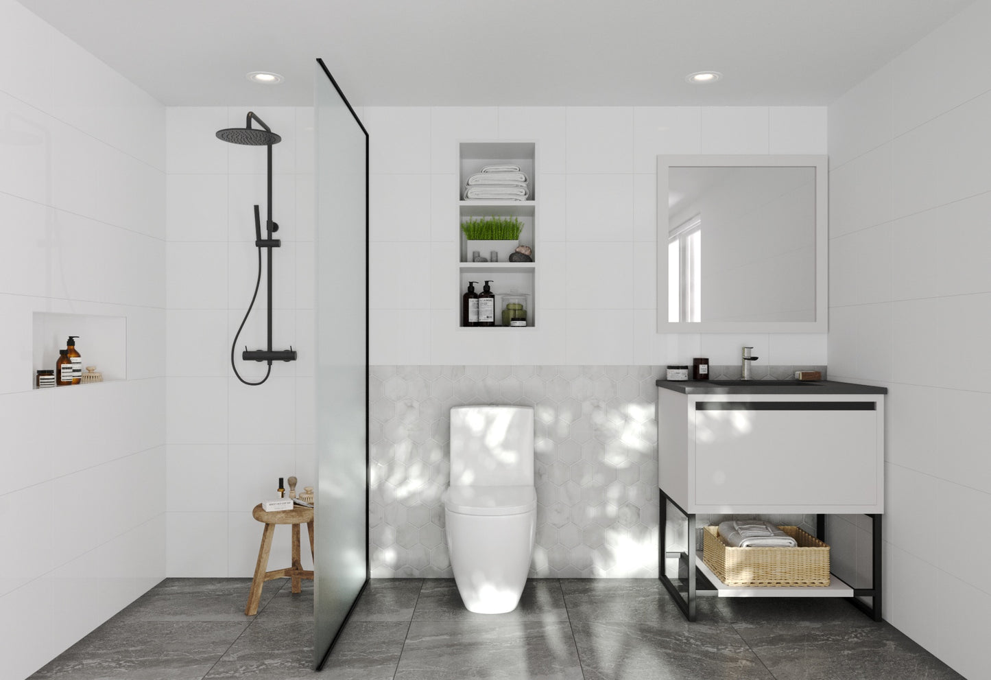 Laviva - Alto 30" White Bathroom Vanity with Matte Black VIVA Stone Solid Surface Countertop