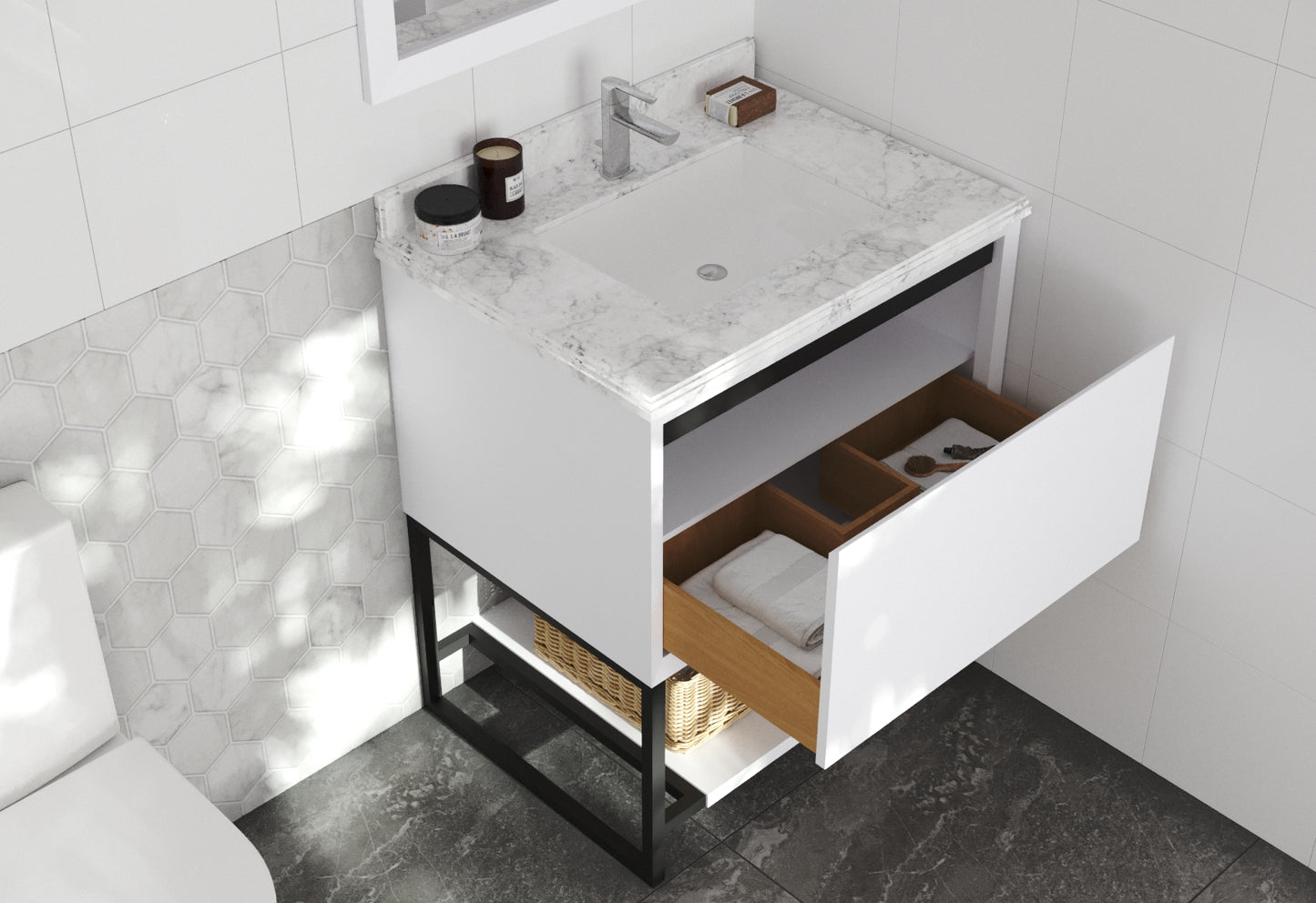 Laviva - Alto 30" White Bathroom Vanity with White Carrara Marble Countertop