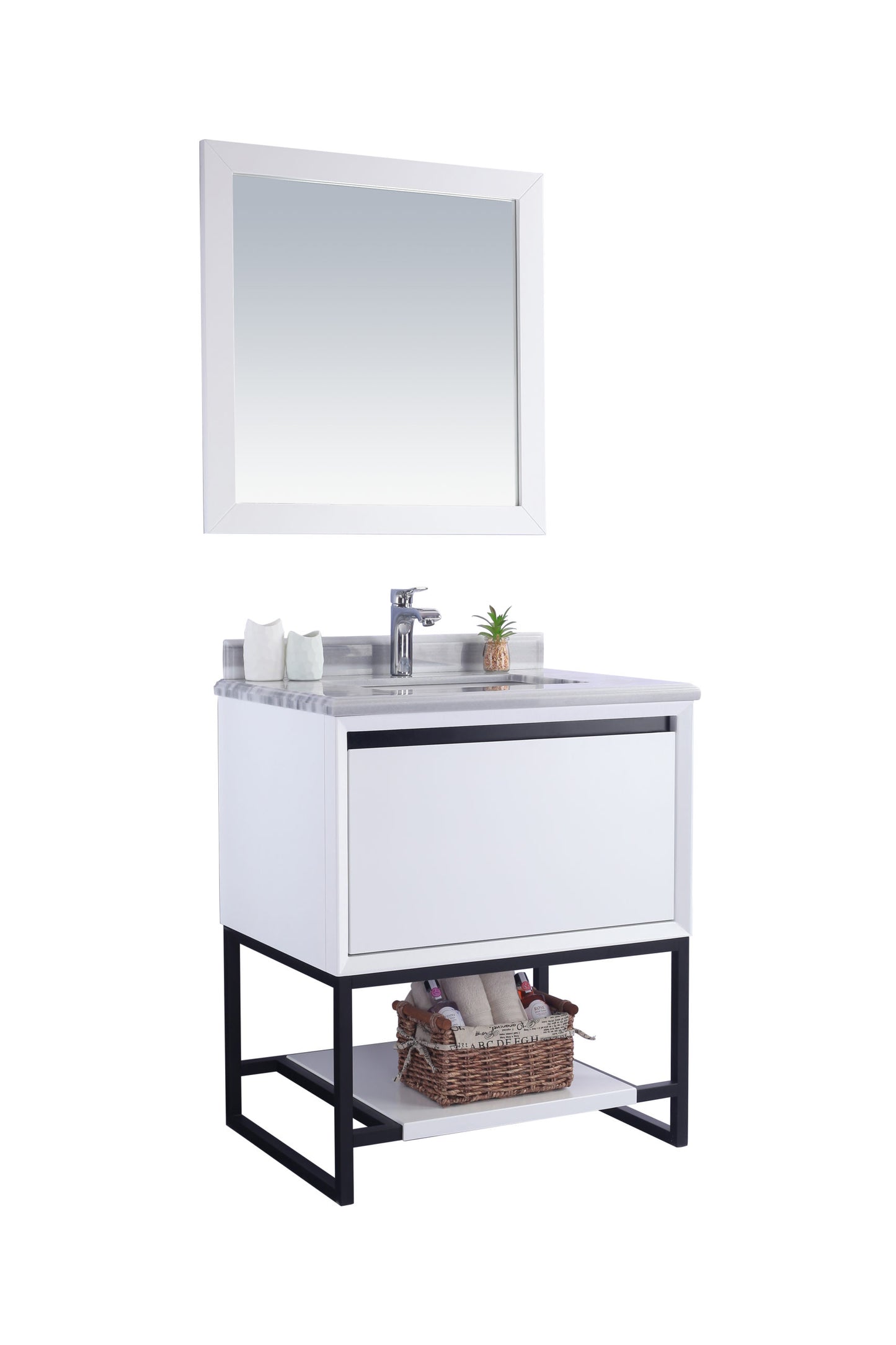 Laviva - Alto 30" White Bathroom Vanity with White Stripes Marble Countertop