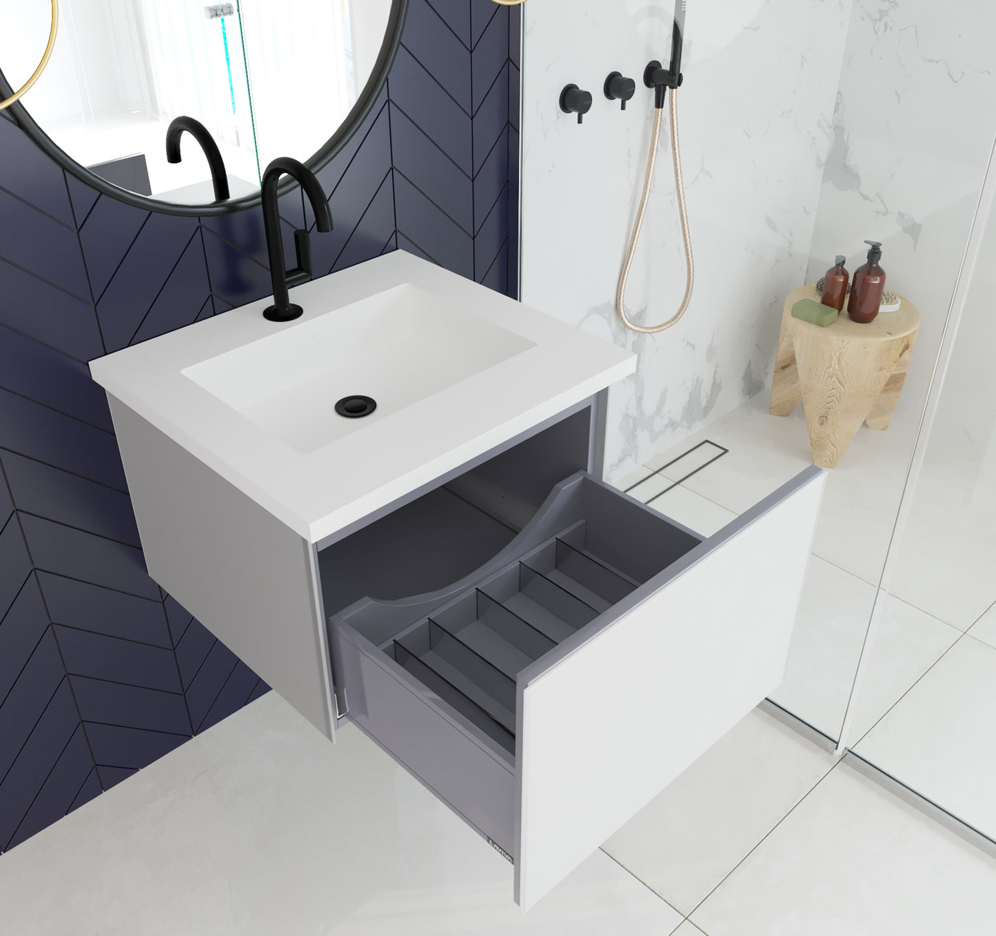 Laviva - Vitri 24" Cloud White Bathroom Vanity with VIVA Stone Matte White Solid Surface Countertop