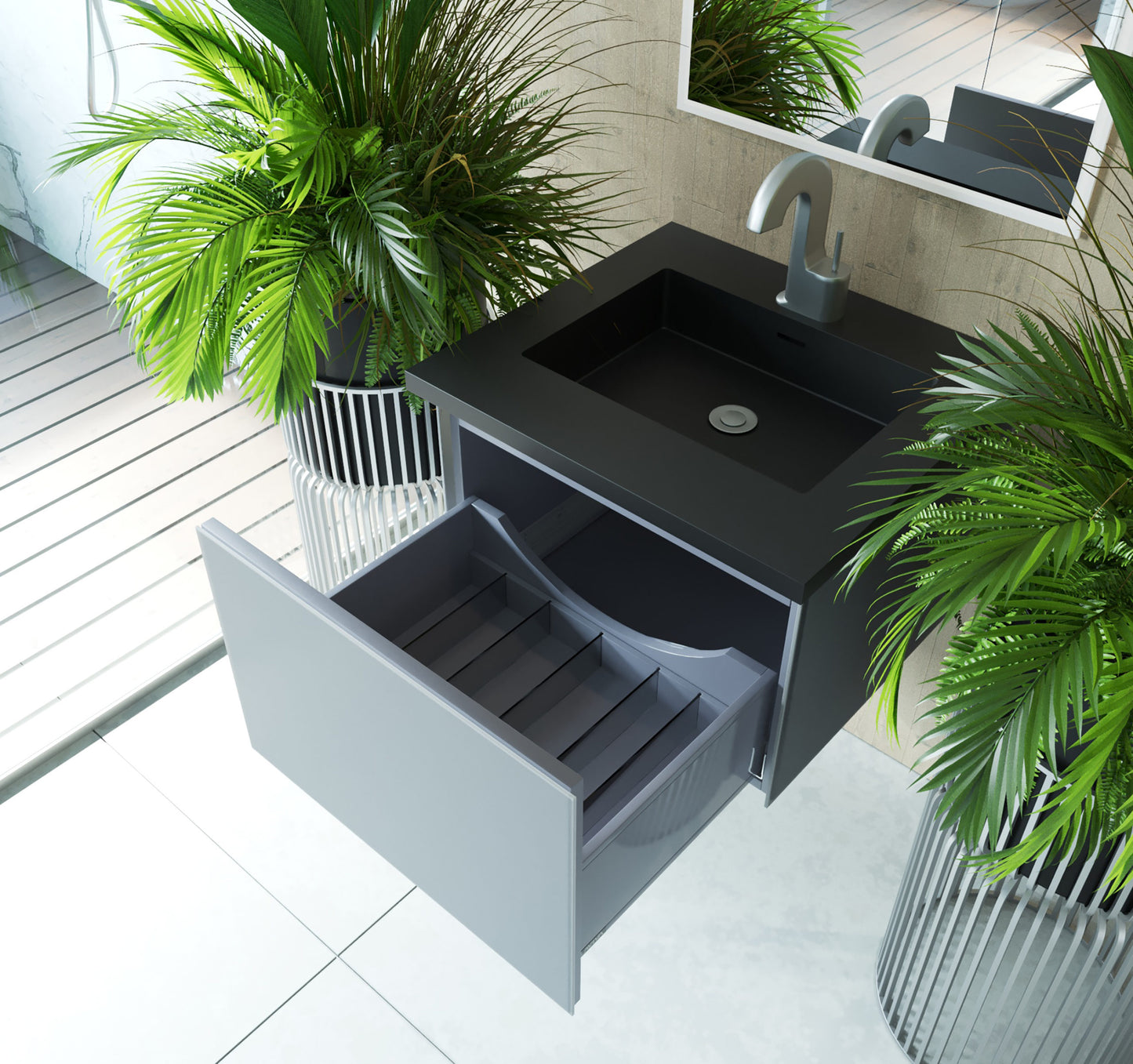 Laviva - Vitri 24" Fossil Grey Bathroom Vanity with VIVA Stone Matte Black Solid Surface Countertop