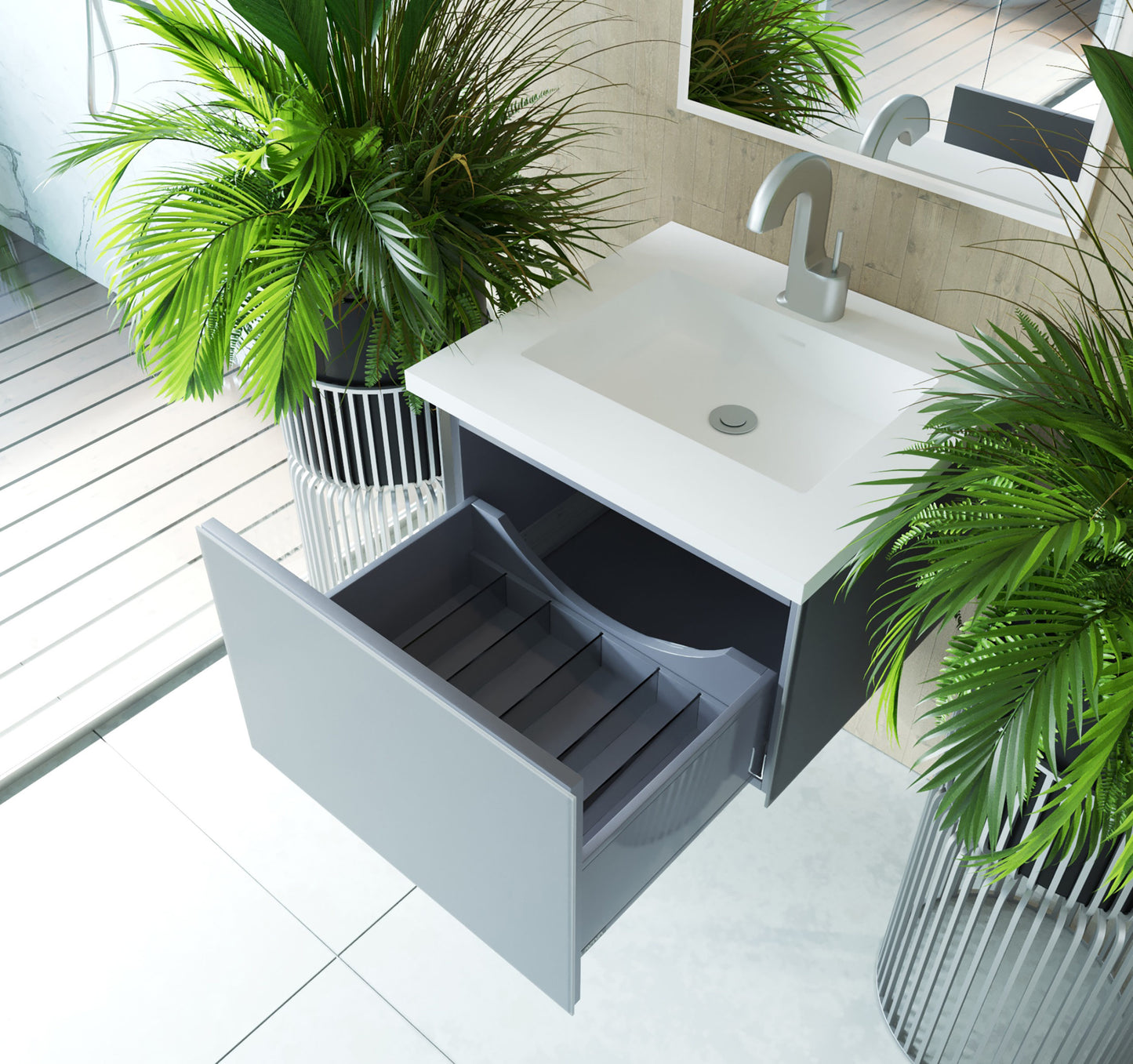 Laviva - Vitri 24" Fossil Grey Bathroom Vanity with VIVA Stone Matte White Solid Surface Countertop