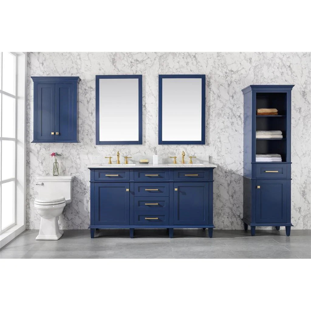 60" Blue Finish Double Vanity Cabinet with Carrara White Top II by Legion Furniture