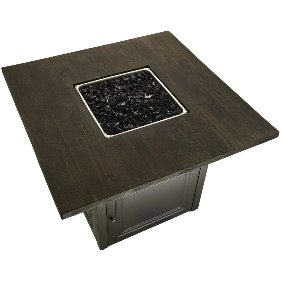 MR. BAR-B-Q The Benjamine, Dual Heat LP Gas Outdoor Firepit/Patio Heater with Wood Look Resin Mantel
