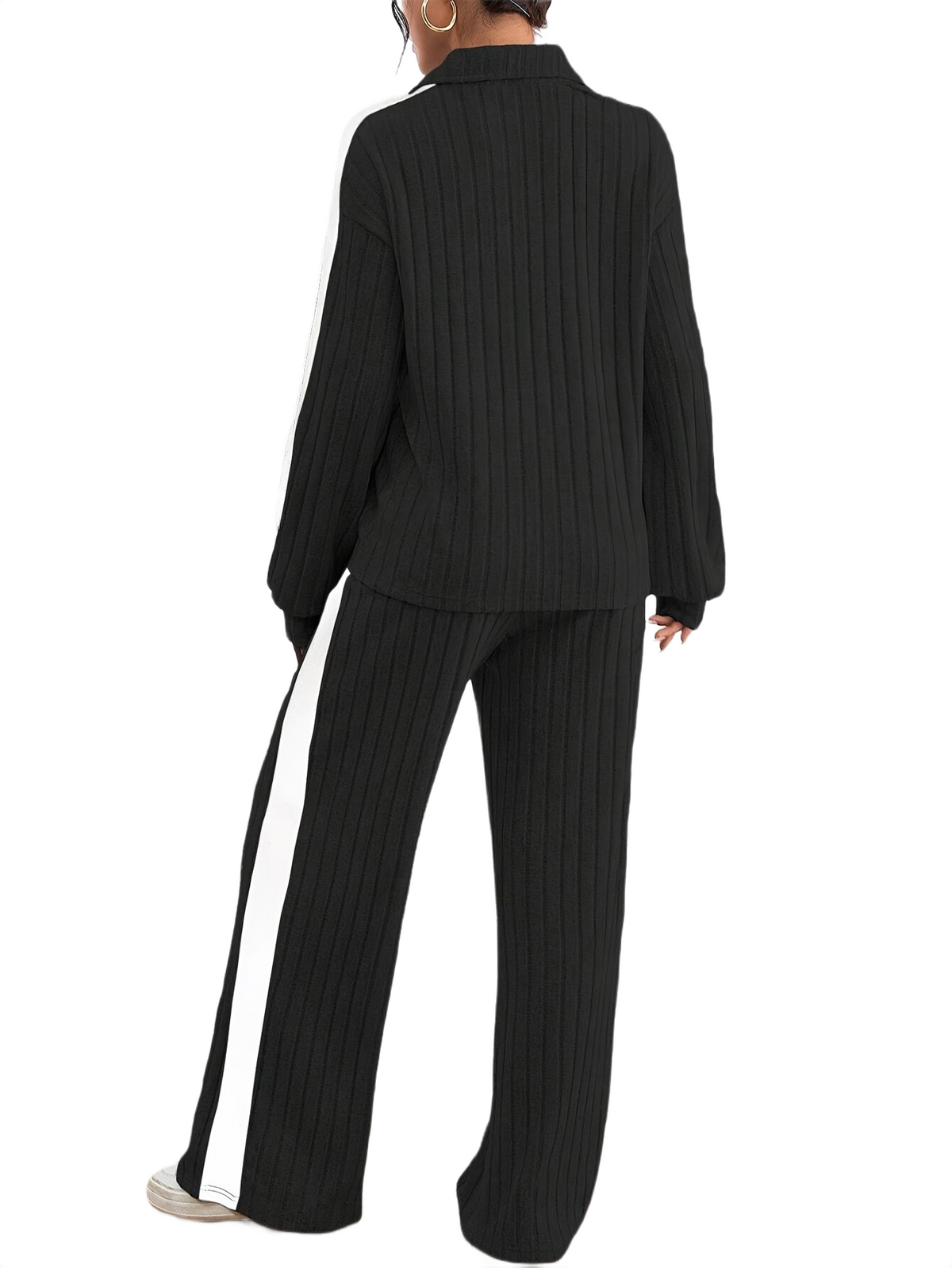 Women’s Ribbed Lounge Set – Long Sleeve Top & Wide-Leg Trousers