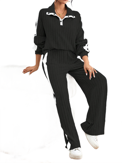Women’s Ribbed Lounge Set – Long Sleeve Top & Wide-Leg Trousers